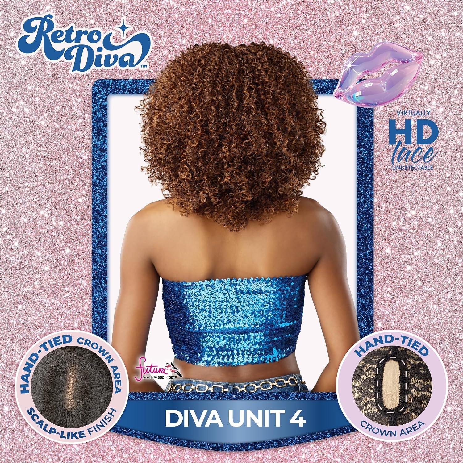 image:imageSensationnel Glamora Lace Crown WigRetro Diva Unit 4 1 JETBLACK HandTied Crownarea Curved Ear Contour Synthetic HairPLATINUMFLASH
