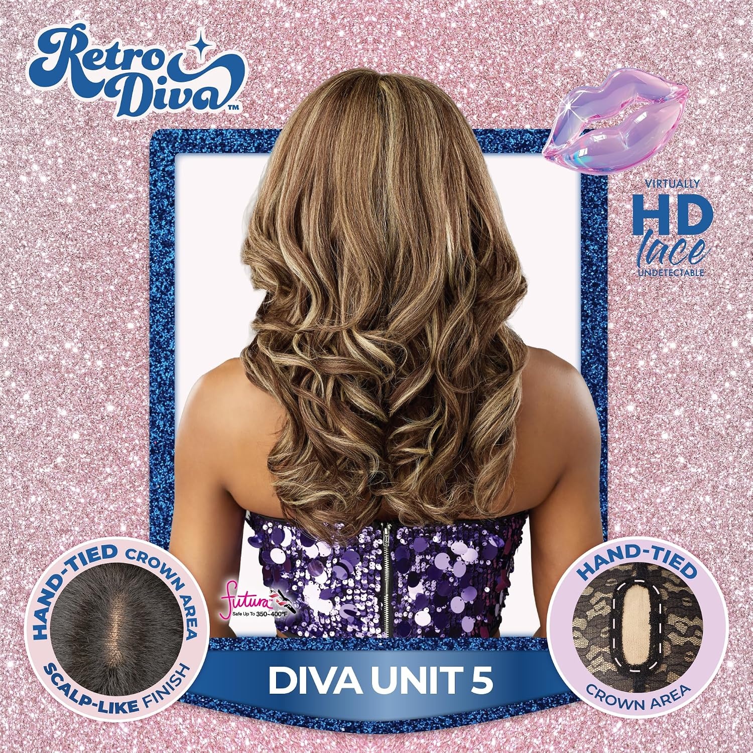 image:imageSensationnel Glamora Lace Crown WigRetro Diva Unit 5 1 JETBLACK HandTied Crownarea Curved Ear Contour Synthetic HairPLATINUMFLASH