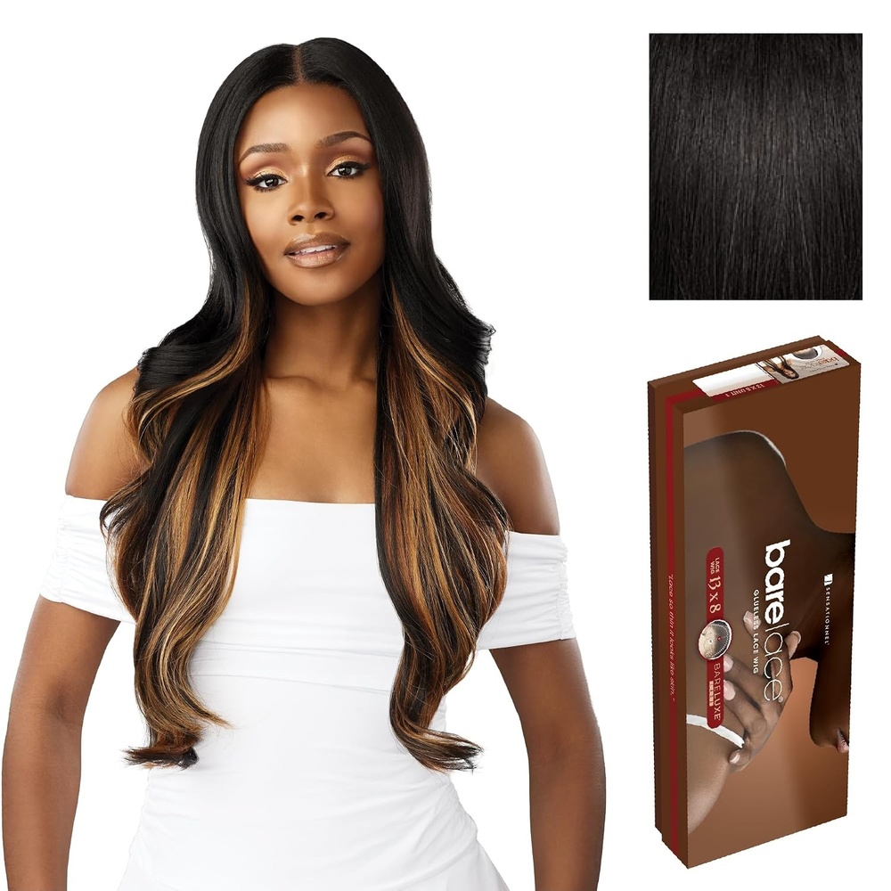 image:imageSensationnel Barelace 13x8 LaceWigUnit 4 1 JETBLACK Lace Front Synthetic Glueless 180 Degree PrePlucked Hairline1B OFFBLACK