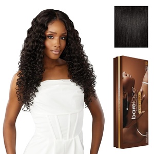 Sensationnel Barelace 13×5 360 LaceWig-Unit 5, 1 JETBLACK | Human Hair Blend, Glueless, Pre Cut Hairline, Ear-to-Ear Deep Parting(1B OFFBLACK)