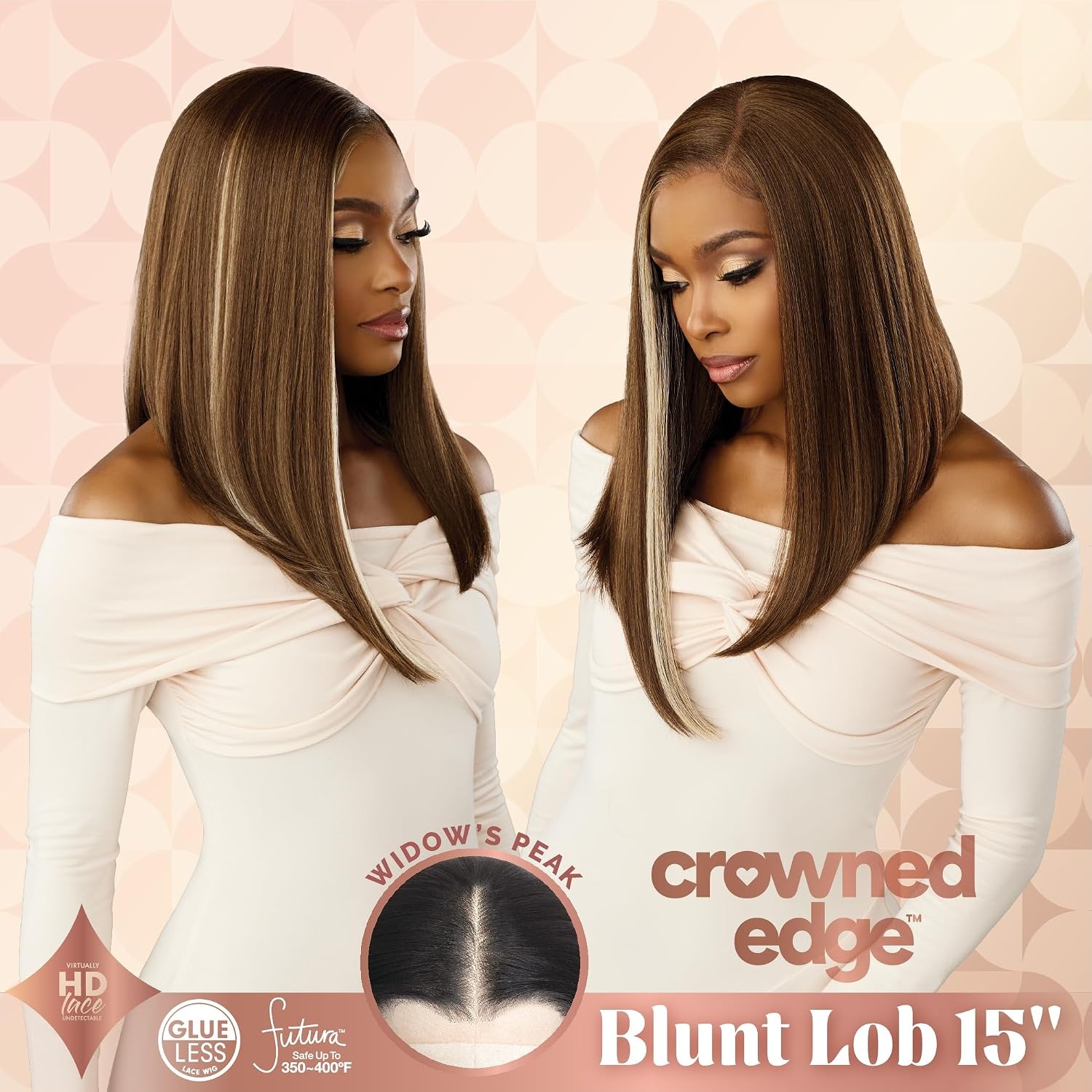 image:imageSensationnel Crowned Edge Widows Peak WigBlunt Lob 15in 1 JETBLACK1 JETBLACK
