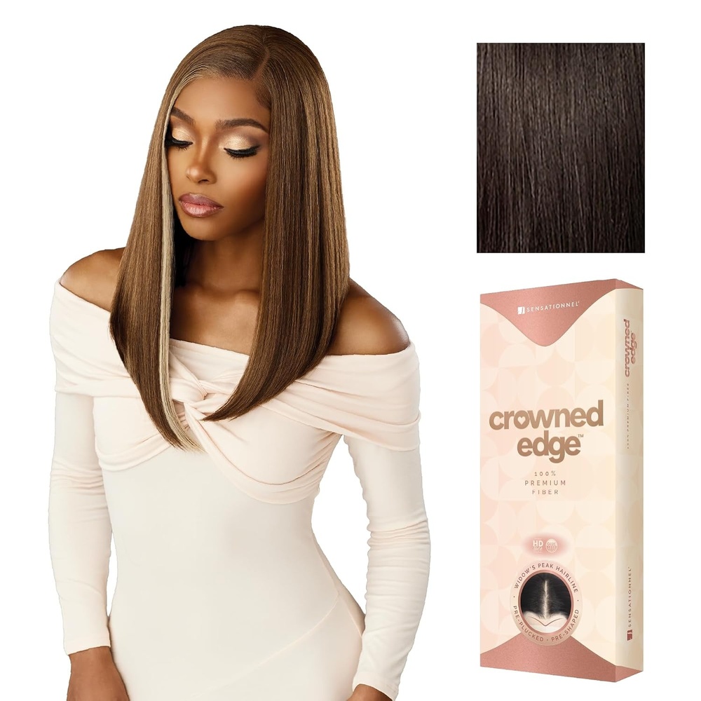 image:imageSensationnel Crowned Edge Widows Peak WigBlunt Lob 15in 1 JETBLACK2 DARKBROWN