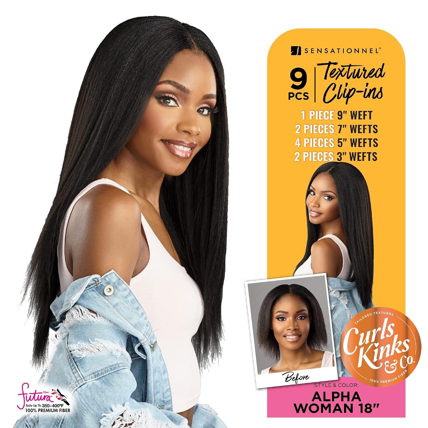 image:imageSensationnel Curls Kinks amp Co Synthetic Hair Clip ins ALPHA WOMAN 18 Color1 Jet BlackT227