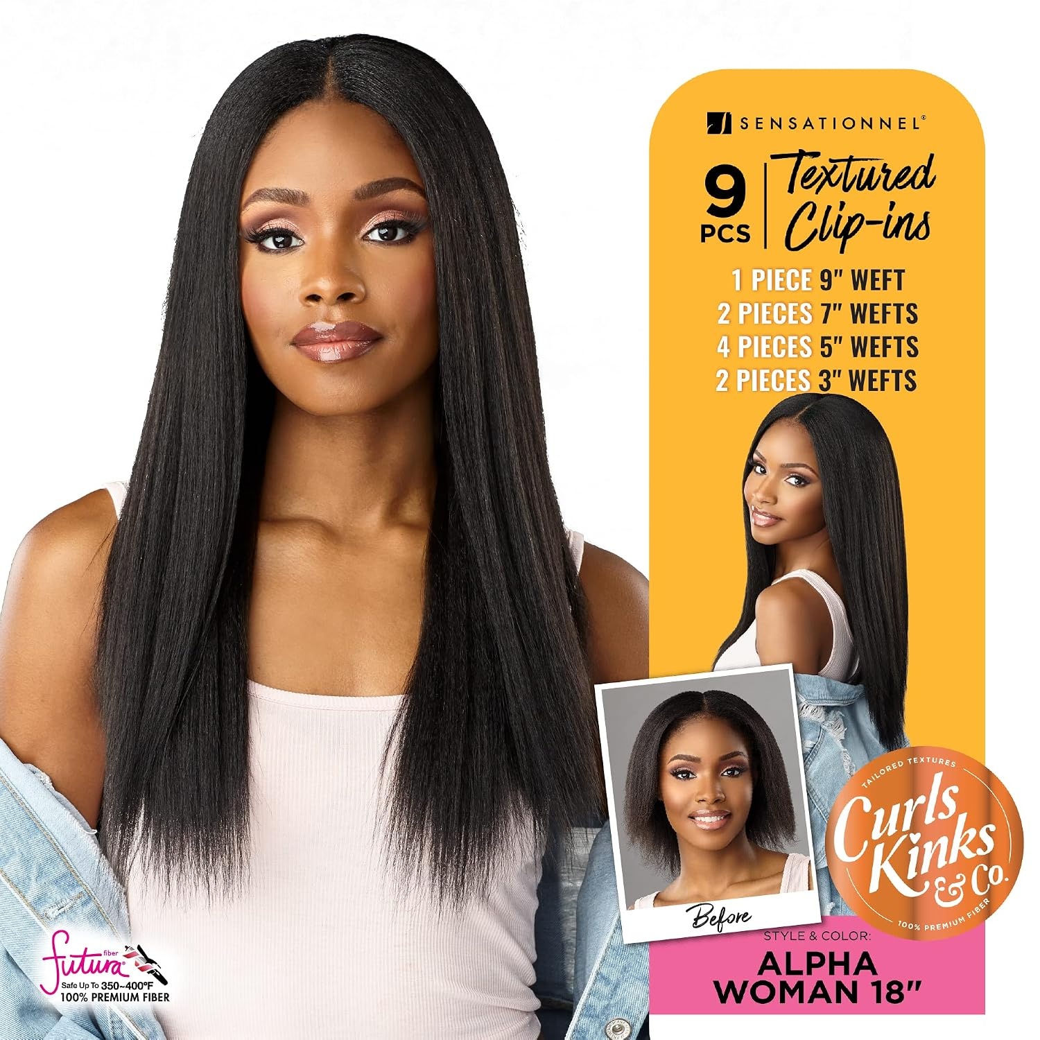 image:imageSensationnel Curls Kinks amp Co Synthetic Hair Clip ins ALPHA WOMAN 18 Color1 Jet BlackT227