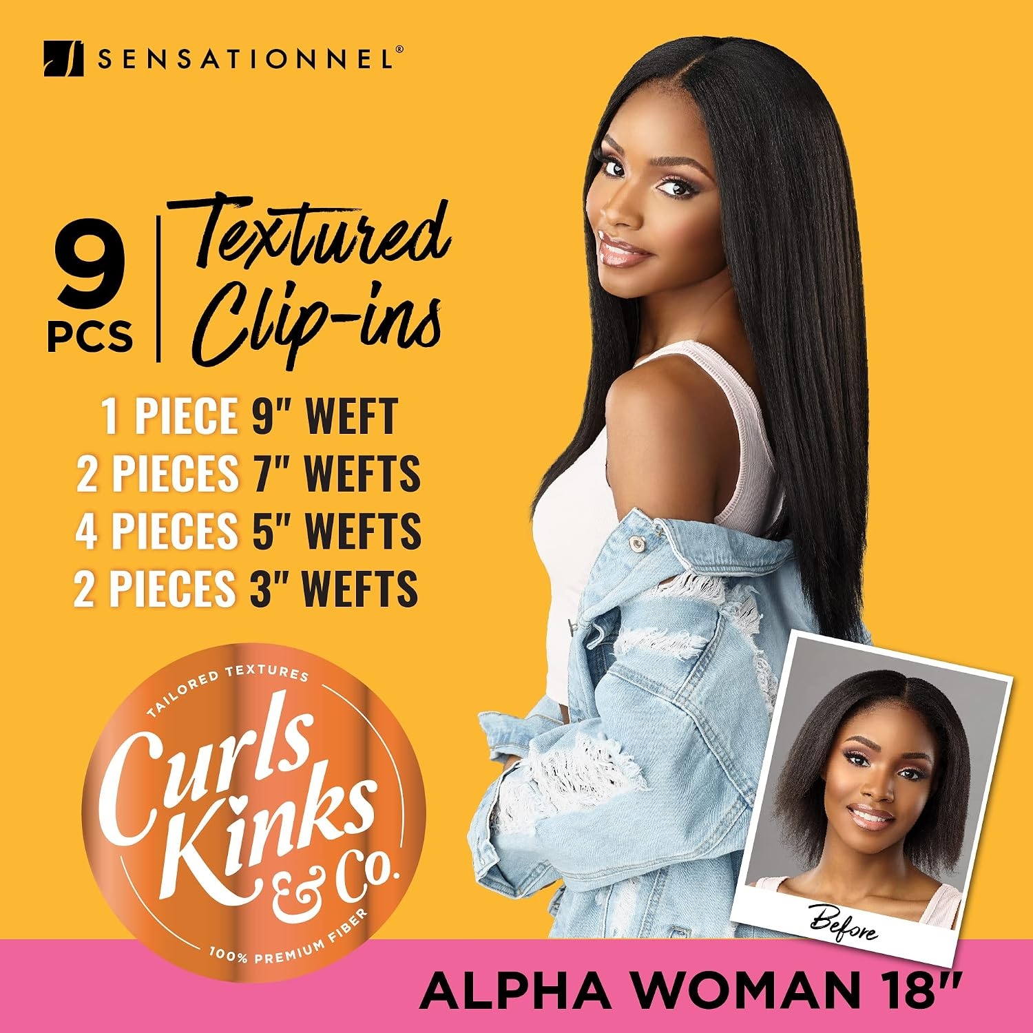 image:imageSensationnel Curls Kinks amp Co Synthetic Hair Clip ins ALPHA WOMAN 18 Color1 Jet BlackT227