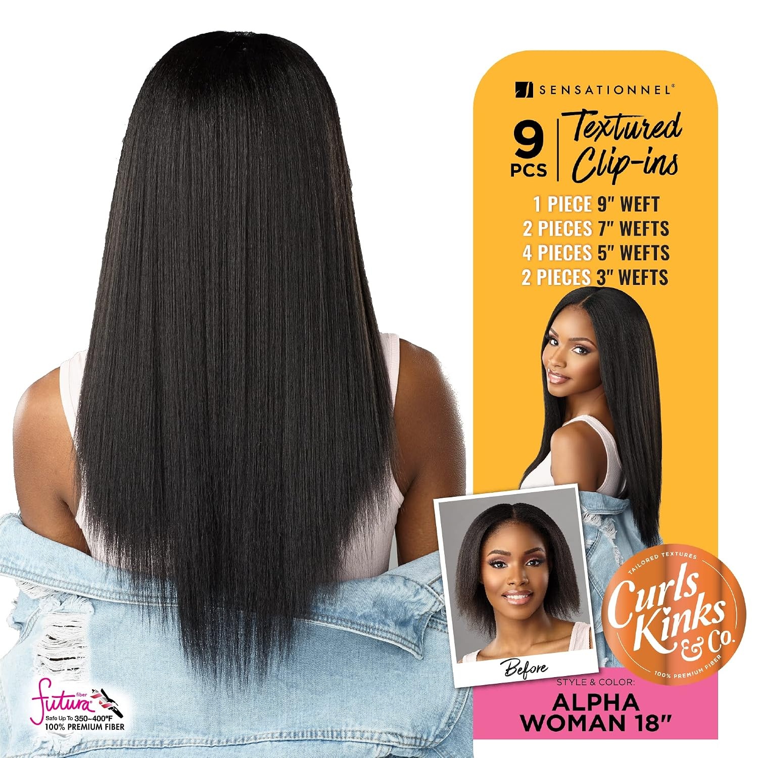 image:imageSensationnel Curls Kinks amp Co Synthetic Hair Clip ins ALPHA WOMAN 18 Color1 Jet BlackT230