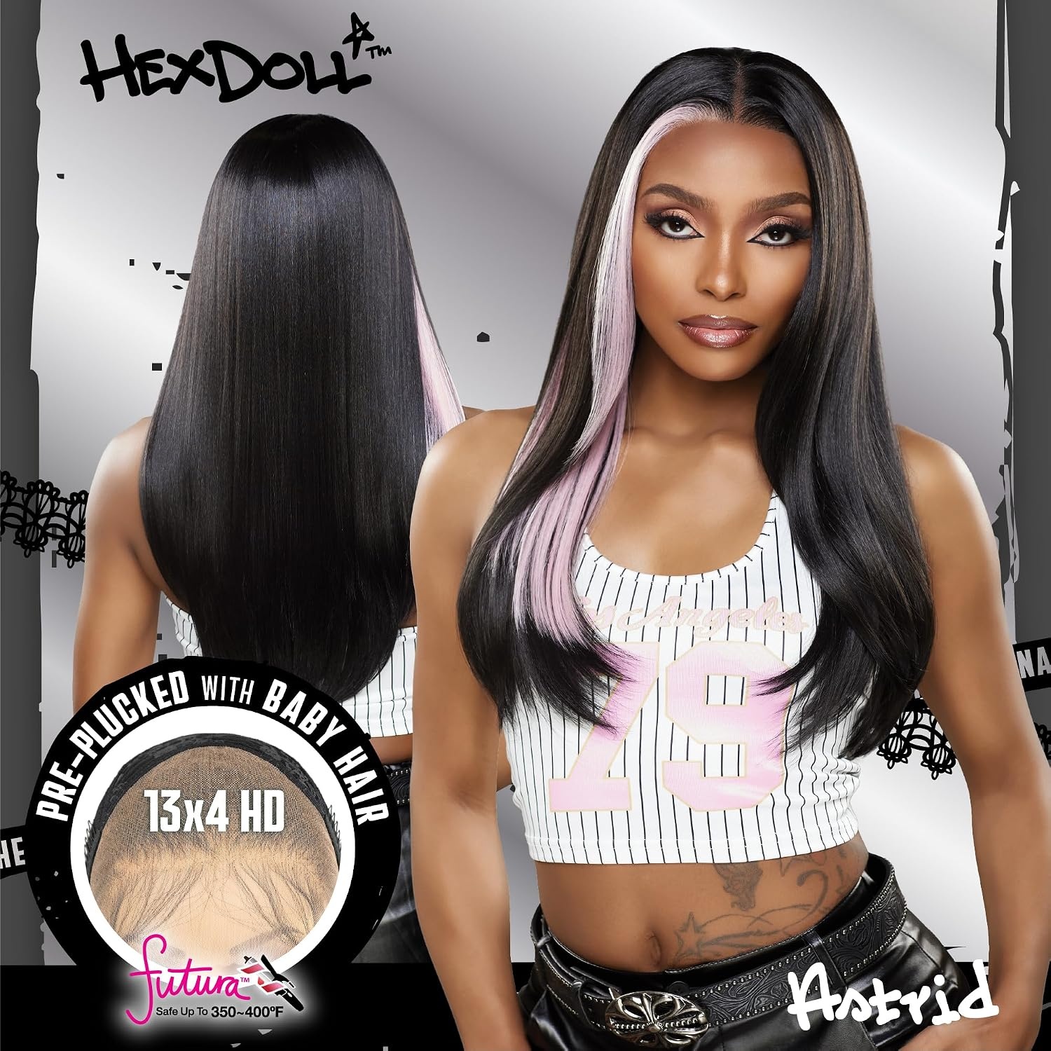 image:imageSensationnel HexDoll 13X4 Lace Wig Astrid 1 JETBLACKSKUNKSTRIPE