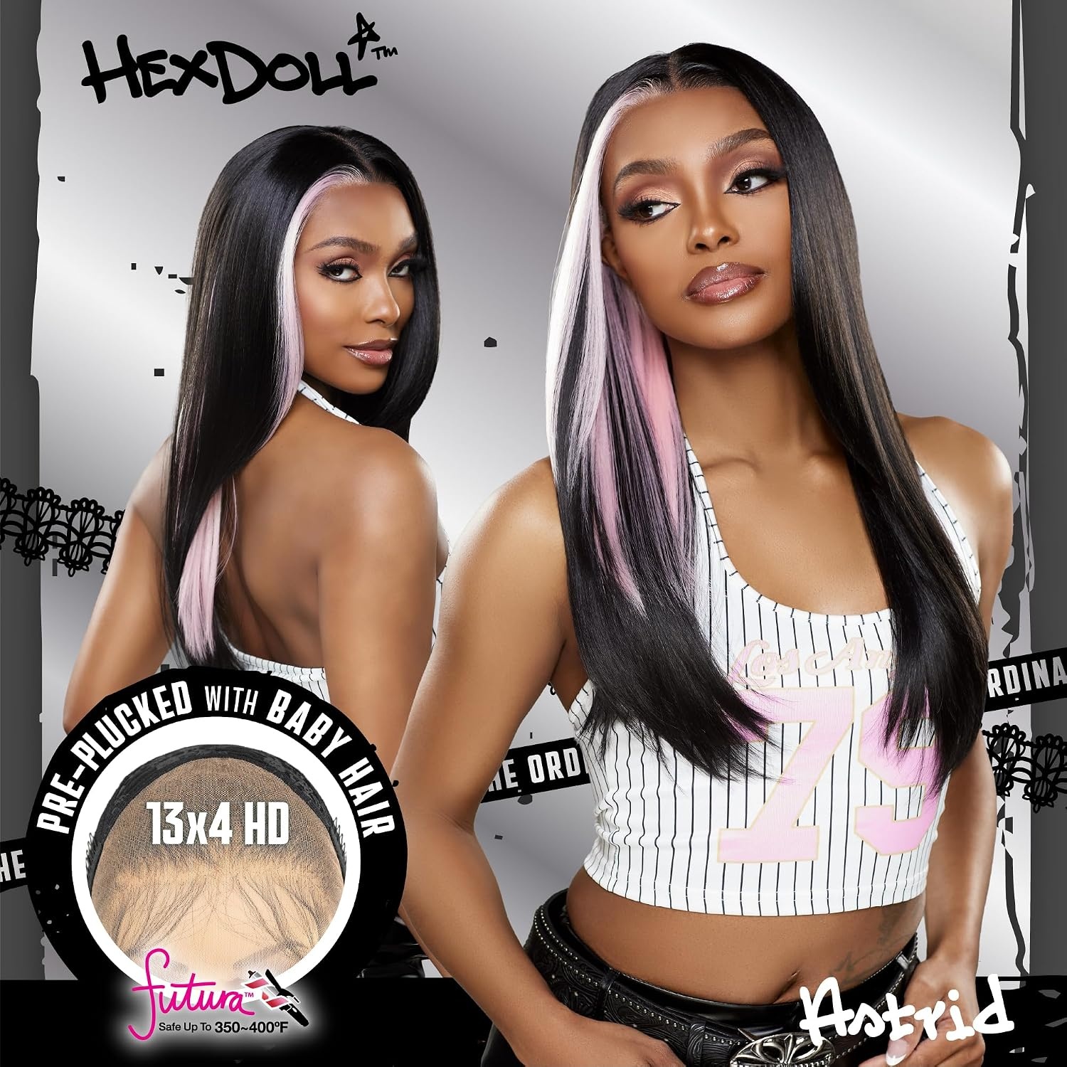 image:imageSensationnel HexDoll 13X4 Lace Wig Astrid 1 JETBLACKSKUNKSTRIPE