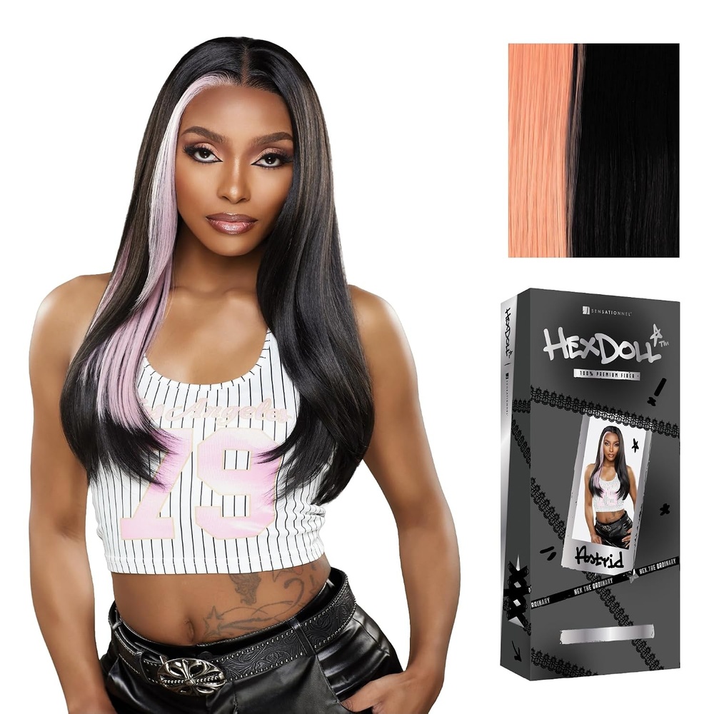 image:imageSensationnel HexDoll 13X4 Lace Wig Astrid 1 JETBLACKPINKPEPPERMINT