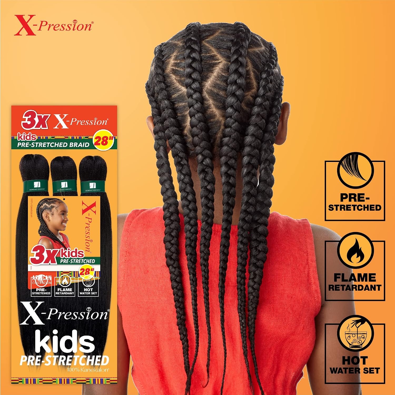 image:imageSensationnel XPression Prestretched Braids3X Kids 28in1pk 1B OFFBLACK2 DARKBROWN