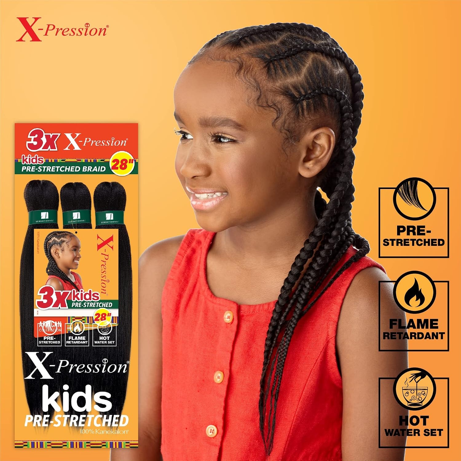 image:imageSensationnel XPression Prestretched Braids3X Kids 28in1pk 1B OFFBLACKSM1B350